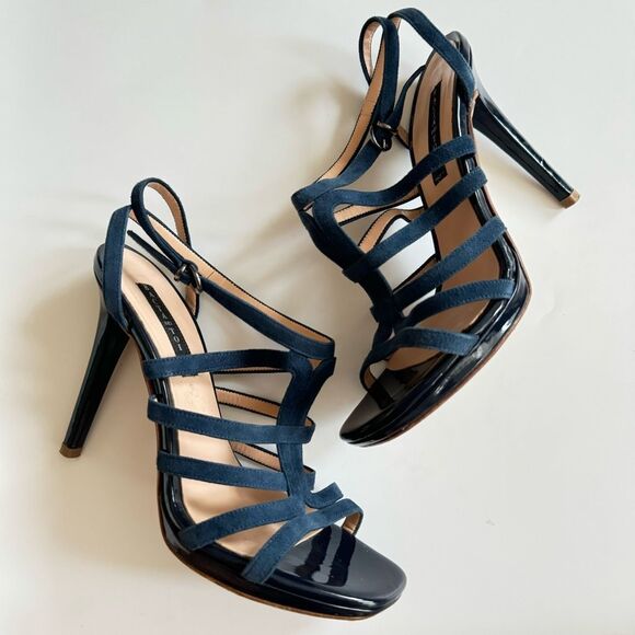 Bacta Dei Toi Made In Italy Mixed Leather 4.5” Heel Navy Sandals Size 37 6.5 - Picture 2 of 9